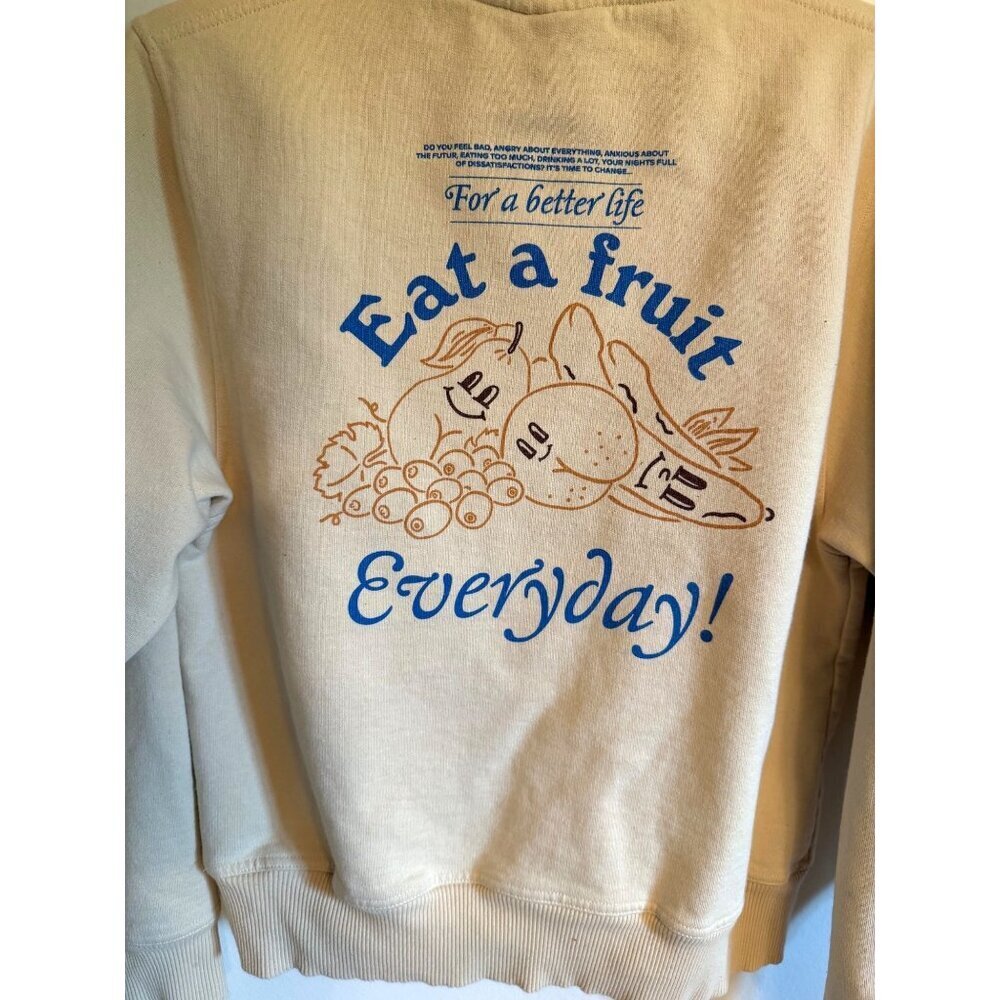 Carne Bollente Beige Organic Cotton Hoodie "Eat A Fruit Everyday" Graphic Size M - Picture 6 of 7
